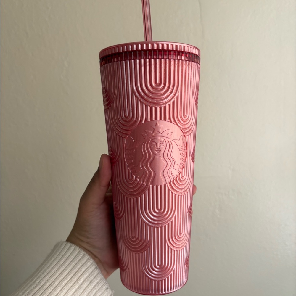 Starbucks 2023 Fall Pink Shimmer Shell Mermaid Scales Cold Cup Tumbler 24oz